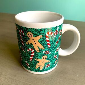 VTG CHRISTMAS Mug Stoneware Gingerbread Man Red Green Holiday Festive Mug 10 Oz